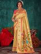 Yellow Floral Printed Saree In Silk With Blouse