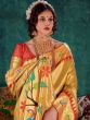 Yellow Silk Saree With Floral Pattern