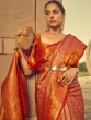Red Zari Work Saree In Silk With Blouse
