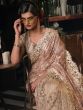 Beige Party Wear Net Saree With Heavy Embroidery