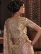 Beige Party Wear Net Saree With Heavy Embroidery
