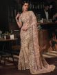 Beige Party Wear Net Saree With Heavy Embroidery