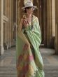 Mint Green Saree With Multicolor Blouse