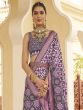 Purple Silk Saree In Digital Printed With Blouse