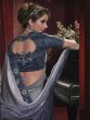 Blue Embroidered Net Saree With Sequined Pallu