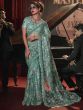 Turquoise Sequin Augmented Net Floral Saree