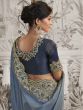 Blue Half And Half Shaded Silk Saree In Floral Embroidery