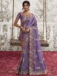 Purple Heavy Floral Bordered Party Saree In Silk