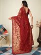 Red Thread Embroidered Casual Saree In Net