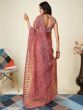 Pink Bridesmaid Net Saree In Heavy Thread Work