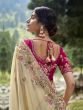Cream Heavy Thread Embroidered Saree In Silk