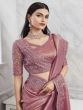 Mauve Pink Shimmer Silk Saree With Embroidered Blouse