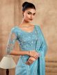 Sky Blue Stone Augmented Saree In Chiffon Silk