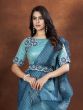 Sky Blue Banarasi Crush Silk Saree With Pleated Pallu