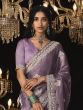 Lilac Glass Silk Saree With Silver Zari Embroidered Borders