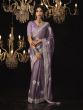 Lilac Glass Silk Saree With Silver Zari Embroidered Borders