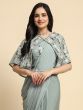Sage Green Prestitched Saree In Chiffon With Cape And Belt