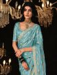 Sky Blue Zari Work Embellished Party Wear Tissue Silk Saree