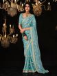 Sky Blue Zari Work Embellished Party Wear Tissue Silk Saree
