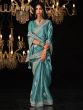 Teal Blue Thread Enhanced Wedding Saree In Tissue Silk