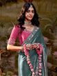Dark Grey Chiffon Saree With Floral Border