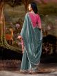 Dark Grey Chiffon Saree With Floral Border