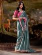 Dark Grey Chiffon Saree With Floral Border