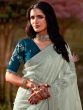 Silver Sequin Embellished Saree In Organza