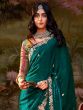 Royal Green Floral Bordered Chiffon Saree
