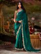 Royal Green Floral Bordered Chiffon Saree