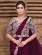 Wine Readymade Sarees In Silk With Blouse