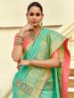 Turquoise Zari Weaving Festive Saree In Dola Silk
