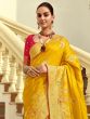 Honey Yellow Traditional Bridal Saree In Mirror Work