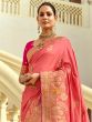 Pink Embroidered Traditional Saree With Heavy Pallu