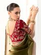 Olive Green Zari Embellished Saree With Blouse