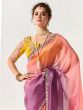 Peach And Purple Shaded Saree In Thread Embroidery