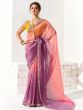 Peach And Purple Shaded Saree In Thread Embroidery