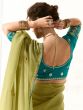 Green Festive Saree With Embroidered Blouse