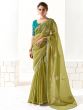 Green Festive Saree With Embroidered Blouse