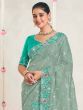 Green Festive Saree In Floral Thread Embroidery