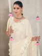 Off White Sequins Augmented Saree In Organza Silk
