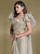 Grey Wedding Wear Ruffle Saree In Satin Silk