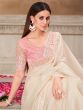 Off White Bridesmaid Saree With Floral Thread Borders