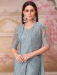 Cadet Grey Embroidered Party Saree In Georgette