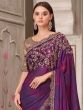 Purple Floral Thread Work Saree In Georgette