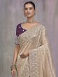 Beige Traditional Saree With Mirror Work Border