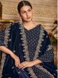 Blue Pant Style Salwar Suit In Velvet