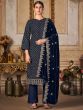 Blue Pant Style Salwar Suit In Velvet