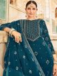 Blue Printed Velvet Salwar Suit With Dupatta