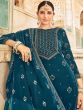 Blue Printed Velvet Salwar Suit With Dupatta